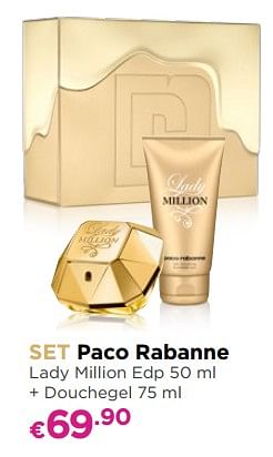 Promoties Set paco rabanne lady million edp + douchegel - Paco Rabanne - Geldig van 04/12/2017 tot 31/12/2017 bij ICI PARIS XL