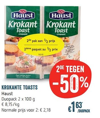 Promoties Krokante toasts haust - Haust - Geldig van 07/12/2017 tot 17/12/2017 bij Delhaize