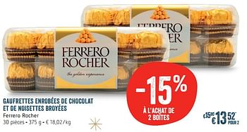 Promoties Gaufrettes enrobées de chocolat et de noisettes broyées - Ferrero - Geldig van 07/12/2017 tot 17/12/2017 bij Delhaize