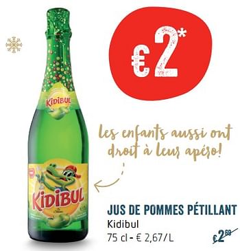 Promotions Jus de pommes pétillant kidibul - Kidibul - Valide de 07/12/2017 à 17/12/2017 chez Delhaize