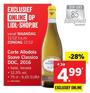 Promoties Corte allodola soave classico doc, 2016 - Witte wijnen - Geldig van 11/12/2017 tot 17/12/2017 bij Lidl