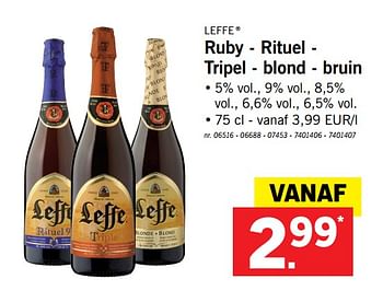 Promoties Ruby - rituel - tripel - blond - bruin - Leffe - Geldig van 11/12/2017 tot 17/12/2017 bij Lidl