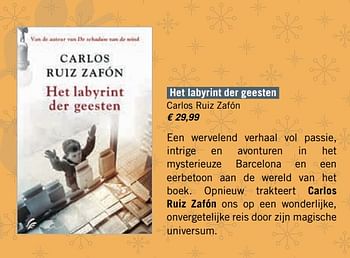 Promoties Het labyrint der geesten carlos ruiz zafón - Huismerk - Standaard Boekhandel - Geldig van 01/12/2017 tot 31/12/2017 bij Standaard Boekhandel