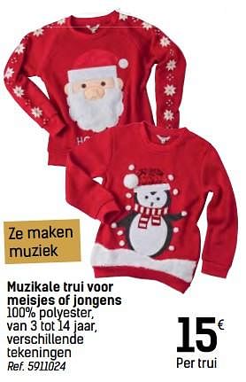 Promotions Muzikale trui voor meisjes of jongens - Produit maison - Carrefour  - Valide de 06/12/2017 à 24/12/2017 chez Carrefour