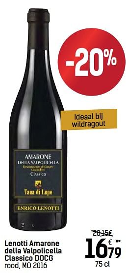 Promoties Lenotti amarone della valpolicella classico docg rood, mo 2016 - Rode wijnen - Geldig van 06/12/2017 tot 24/12/2017 bij Carrefour