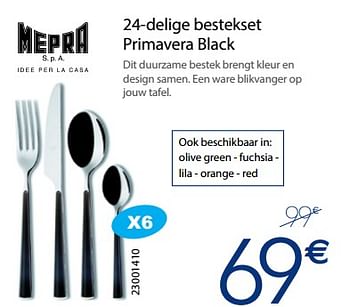 Promoties 24-delige bestekset primavera black - Mepra - Geldig van 04/12/2017 tot 31/12/2017 bij Krefel