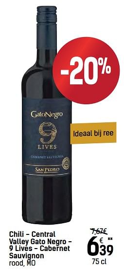 Promoties Chili - central valley gato negro - 9 lives - cabernet sauvignon rood, mo - Rode wijnen - Geldig van 06/12/2017 tot 24/12/2017 bij Carrefour