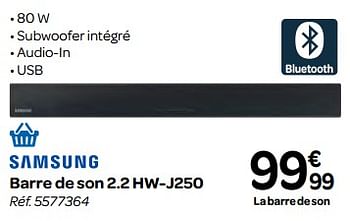 Promoties Samsung barre de son 2.2 hw-j250 - Samsung - Geldig van 06/12/2017 tot 11/12/2017 bij Carrefour