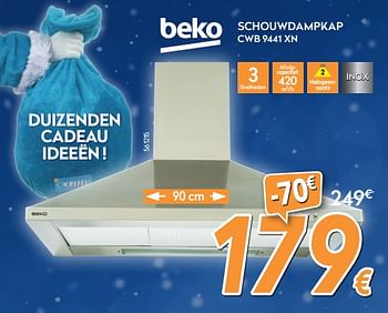 Promoties Beko schouwdampkap cwb 9441 xn - Beko - Geldig van 04/12/2017 tot 31/12/2017 bij Krefel