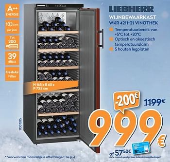 Promoties Liebherr wijnbewaarkast wkr 4211-21 vinothek - Liebherr - Geldig van 04/12/2017 tot 31/12/2017 bij Krefel