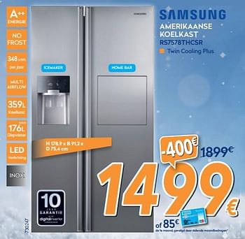 Promoties Samsung amerikaanse koelkast rs7578thcsr - Samsung - Geldig van 04/12/2017 tot 31/12/2017 bij Krefel