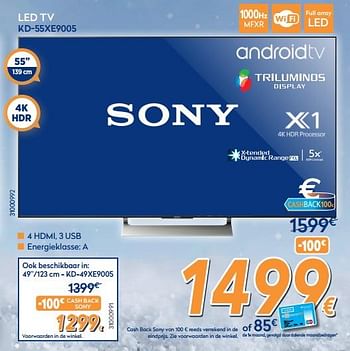 Promoties Sony led tv kd-55xe9005 - Sony - Geldig van 04/12/2017 tot 31/12/2017 bij Krefel
