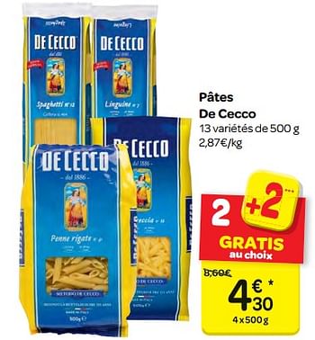 Promotions Pâtes de cecco - De Cecco - Valide de 06/12/2017 à 11/12/2017 chez Carrefour