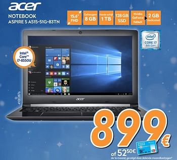 Promoties Acer notebook aspire 5 a515-51g-83tn - Acer - Geldig van 04/12/2017 tot 31/12/2017 bij Krefel