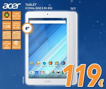 Promotions Acer tablet iconia one 8 b1-850 - Acer - Valide de 04/12/2017 à 31/12/2017 chez Krefel