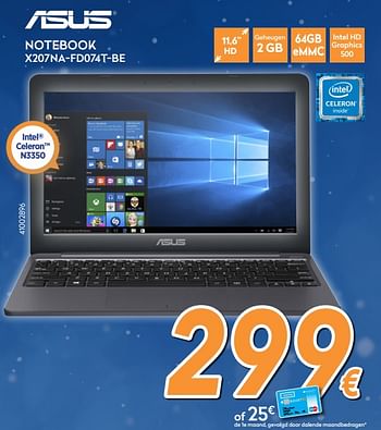 Promoties Asus notebook x207na-fd074t-be - Asus - Geldig van 04/12/2017 tot 31/12/2017 bij Krefel