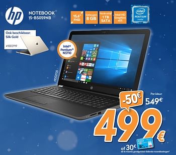 Promoties Hp notebook 15-bs059nb - HP - Geldig van 04/12/2017 tot 31/12/2017 bij Krefel