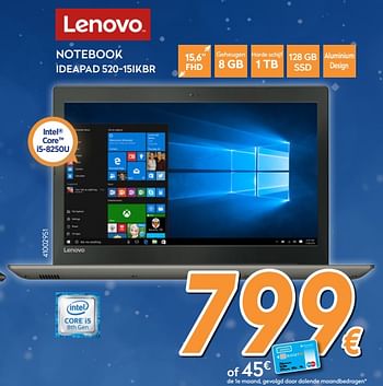 Promoties Lenovo notebook ideapad 520-15ikbr - Lenovo - Geldig van 04/12/2017 tot 31/12/2017 bij Krefel