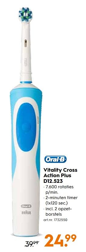 Promoties Oral-b vitality cross action plus elektrische tandenborstel d12.523 - Oral-B - Geldig van 04/12/2017 tot 31/12/2017 bij Blokker