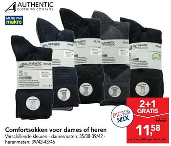 Promoties Comfortsokken voor dames of heren - Authentic Clothing Company - Geldig van 13/12/2017 tot 30/12/2017 bij Makro