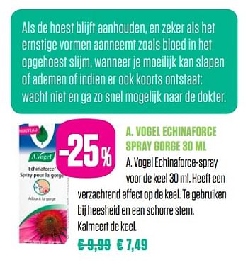 Promoties A. vogel echinaforce spray gorge 30 ml - A. Vogel - Geldig van 01/12/2017 tot 28/02/2018 bij Medi-Market