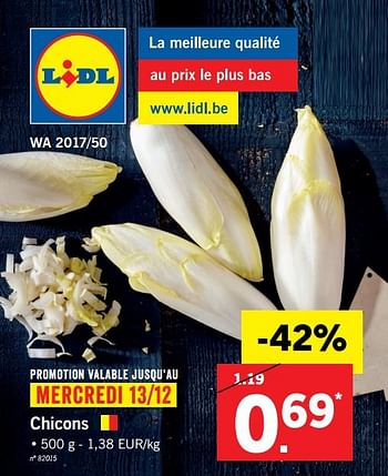 Promoties Chicons - Huismerk - Lidl - Geldig van 11/12/2017 tot 17/12/2017 bij Lidl