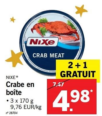 Promotions Crabe en boîte - Nixe - Valide de 11/12/2017 à 17/12/2017 chez Lidl