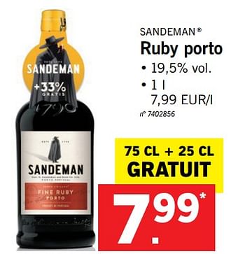 Promoties Ruby porto - Sandeman - Geldig van 11/12/2017 tot 17/12/2017 bij Lidl