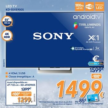Promotions Sony led tv kd-55xe9005 - Sony - Valide de 04/12/2017 à 31/12/2017 chez Krefel