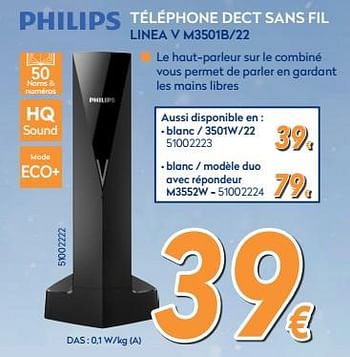 Promoties Philips téléphone dect sans fil linea v m3501b-22 - Philips - Geldig van 04/12/2017 tot 31/12/2017 bij Krefel