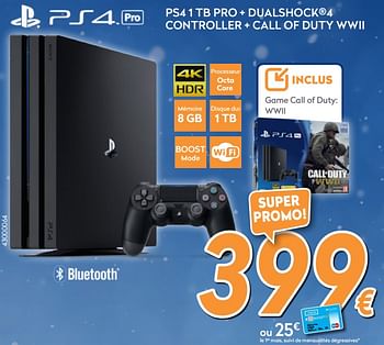 Promotions Sony ps4 1 tb pro + dualshock4 controller + call of duty wwii - Sony - Valide de 04/12/2017 à 31/12/2017 chez Krefel
