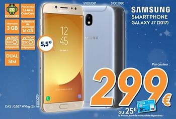 Promotions Samsung smartphone galaxy j7 (2017) - Samsung - Valide de 04/12/2017 à 31/12/2017 chez Krefel
