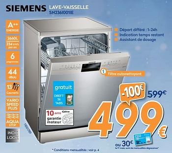 Promoties Siemens lave-vaisselle sn236i001ie - Siemens - Geldig van 04/12/2017 tot 31/12/2017 bij Krefel