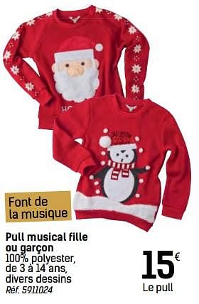 Promoties Pull musical fille ou garçon - Huismerk - Carrefour  - Geldig van 06/12/2017 tot 24/12/2017 bij Carrefour