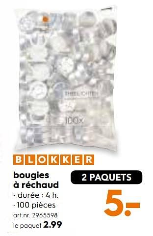 Promoties Bougies à réchaud - Huismerk - Blokker - Geldig van 04/12/2017 tot 31/12/2017 bij Blokker