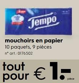 Promoties Mouchoirs en papier - Tempo - Geldig van 04/12/2017 tot 31/12/2017 bij Blokker