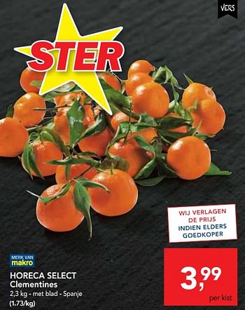 Promotions Horeca select clementines - Produit maison - Makro - Valide de 13/12/2017 à 30/12/2017 chez Makro