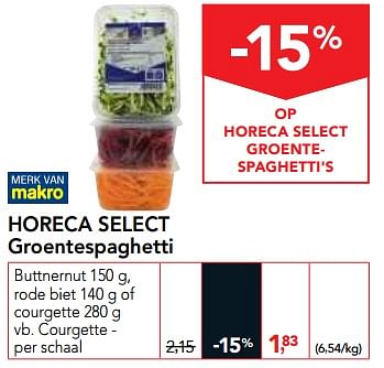Promotions Horeca select groentespaghetti - Produit maison - Makro - Valide de 13/12/2017 à 30/12/2017 chez Makro