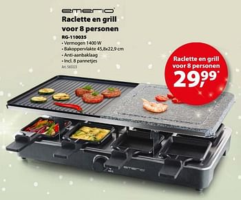 Promoties Emerio raclette en grill voor 8 personen rg-110035 - Emerio - Geldig van 07/12/2017 tot 31/12/2017 bij Gamma