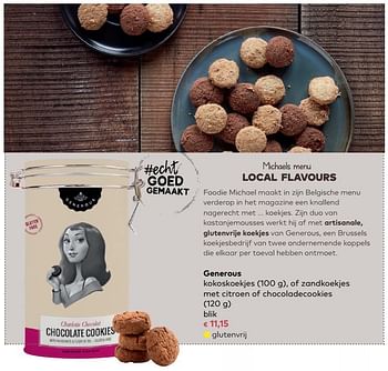 Promoties Generous kokoskoekjes, of zandkoekjes met citroen of chocoladecookies - Generous - Geldig van 06/12/2017 tot 02/01/2018 bij Bioplanet