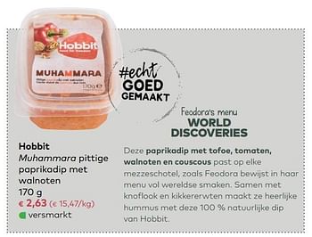 Promoties Hobbit muhammara pittige paprikadip met walnoten - Hobbit   - Geldig van 06/12/2017 tot 02/01/2018 bij Bioplanet