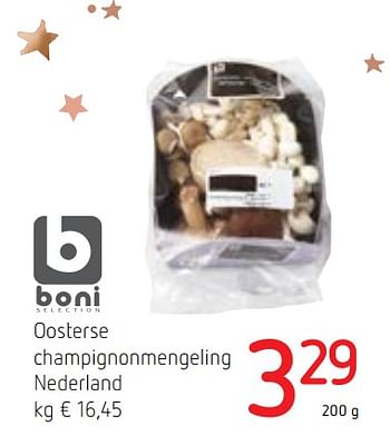 Promoties Boni selection oosterse champignonmengeling - Boni - Geldig van 14/12/2017 tot 03/01/2018 bij Spar (Colruytgroup)
