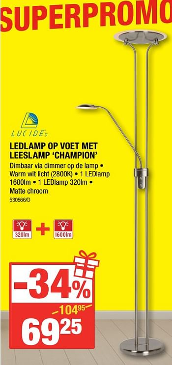 Promoties Lucide ledlamp op voet met leeslamp champion - Lucide - Geldig van 07/12/2017 tot 31/12/2017 bij HandyHome