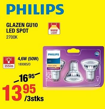 Promoties Philips glazen gu10 led spot - Philips - Geldig van 07/12/2017 tot 31/12/2017 bij HandyHome