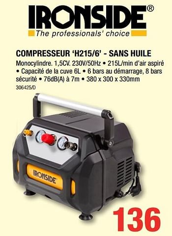 Promotions Compresseur `h215-6` - sans huile - Ironside - Valide de 07/12/2017 à 31/12/2017 chez HandyHome