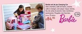 Promoties Barbie set de jeu camping car - Mattel - Geldig van 11/12/2017 tot 30/12/2017 bij Dreamland