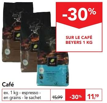 Promotions Café espresso en grains le sachet - Beyers - Valide de 13/12/2017 à 30/12/2017 chez Makro