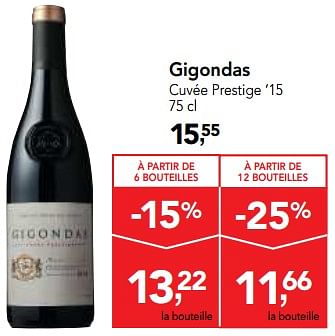 Promotions Gigondas cuvée prestige - Vins rouges - Valide de 13/12/2017 à 30/12/2017 chez Makro