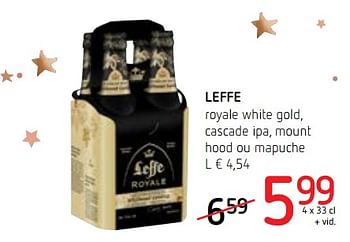 Promotions Leffe royale white gold, cascade ipa, mount hood ou mapuche - Leffe - Valide de 14/12/2017 à 03/01/2018 chez Spar (Colruytgroup)