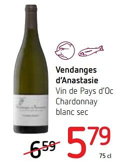 Promotions Vendanges d`anastasie vin de pays d`oc chardonnay blanc sec - Vins blancs - Valide de 14/12/2017 à 03/01/2018 chez Spar (Colruytgroup)